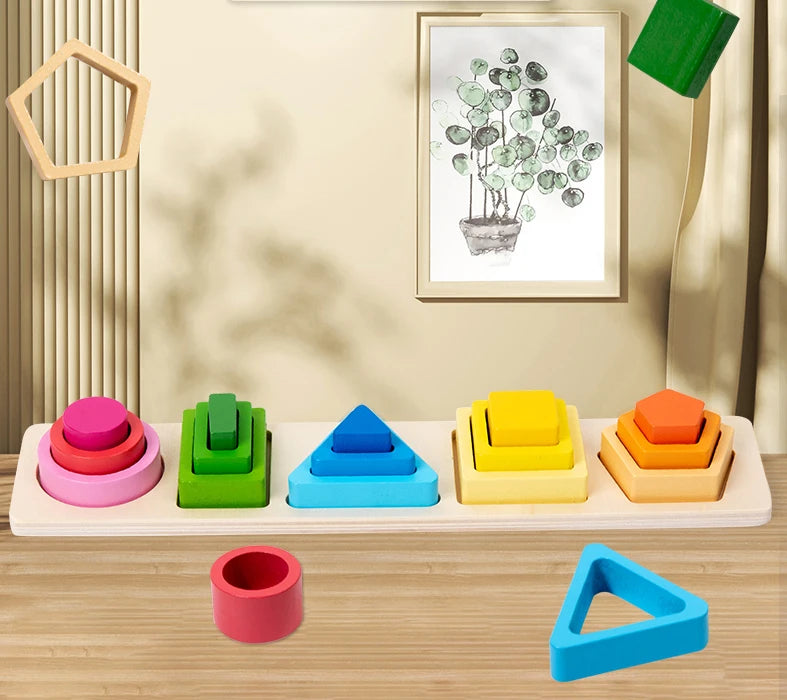 Montessori Wooden Shape & Colour Sorting Stackers