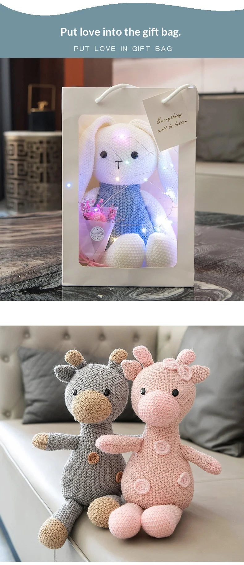 Snuggly Bear Rabbit Plush Doll - Adorable Bed Companion Stuffed Animal Cozy and Cute Gift for Girls Women and Kids
