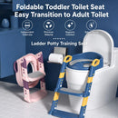 Portable Kids Toilet Potty Training Seat Folding Trainer Height Adjustable Wite Waterproof Cushioned Mat for Boys Girls Children