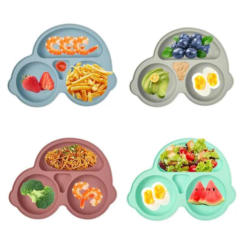 2024New Baby Safe  Silicone Suker Plate Cartoon Children Dishes Feeding Toddler Training Tableware Retro Kids Smile Face Plate