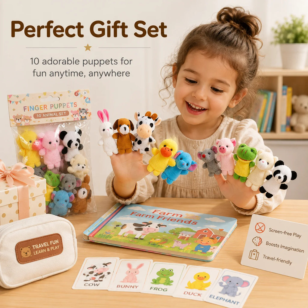 10Pcs Baby Finger Puppet Plush Toy Cartoon Animal Family Role Play Tell Story Cloth Doll Educational Toys For Children Kids