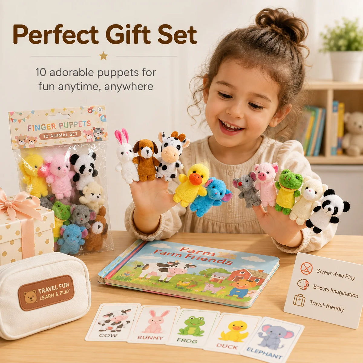 10Pcs Baby Finger Puppet Plush Toy Cartoon Animal Family Role Play Tell Story Cloth Doll Educational Toys For Children Kids