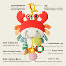 Baby Sensory Toys 0-6 Months - Crib & Car Seat Hanging Crab Attachment with Clip Rattles and Teether Toy for Newborn Infant Gift