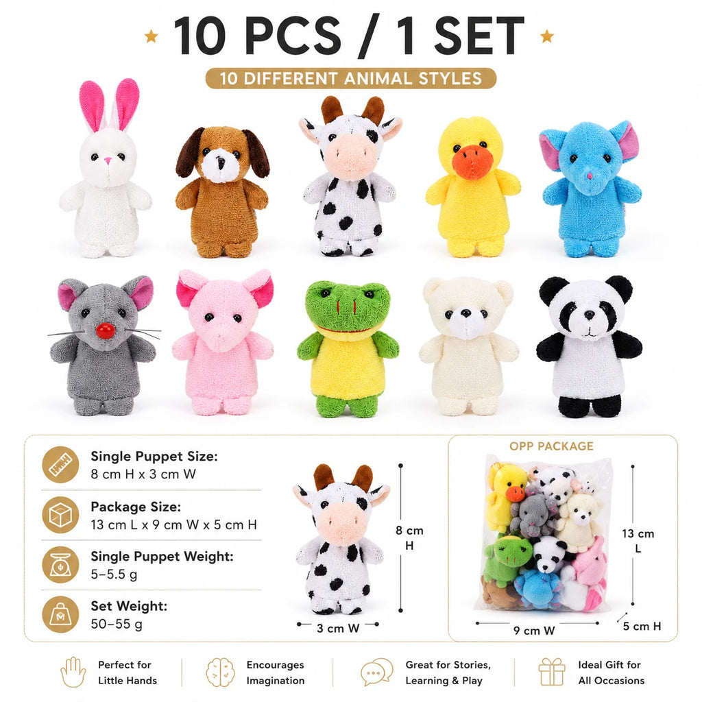 10Pcs Baby Finger Puppet Plush Toy Cartoon Animal Family Role Play Tell Story Cloth Doll Educational Toys For Children Kids