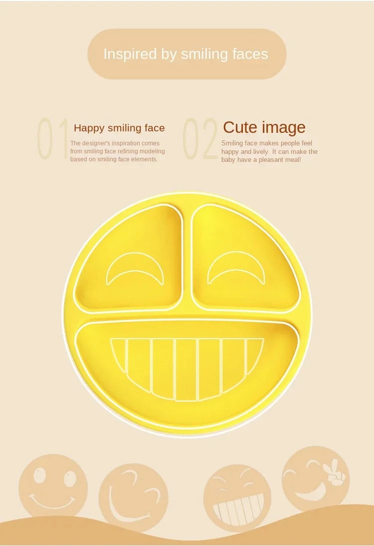 2024New Baby Safe  Silicone Suker Plate Cartoon Children Dishes Feeding Toddler Training Tableware Retro Kids Smile Face Plate