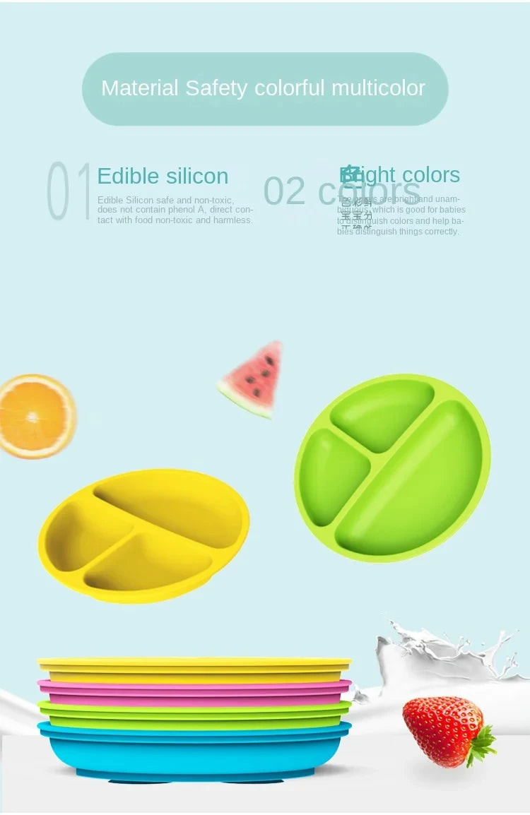 2024New Baby Safe  Silicone Suker Plate Cartoon Children Dishes Feeding Toddler Training Tableware Retro Kids Smile Face Plate