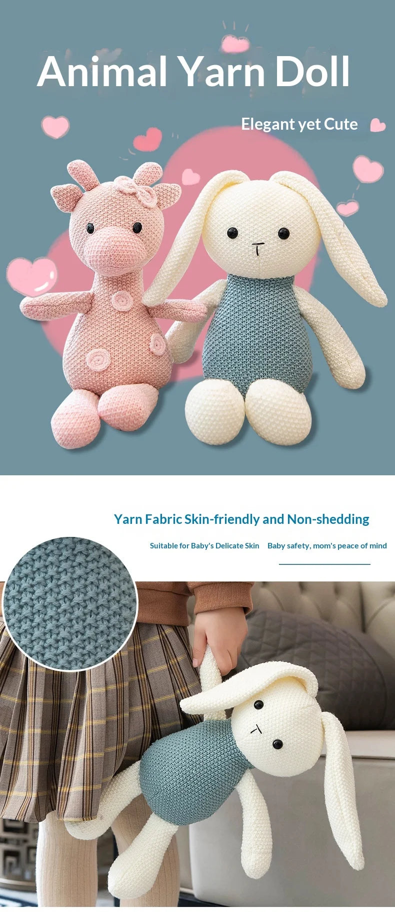 Snuggly Bear Rabbit Plush Doll - Adorable Bed Companion Stuffed Animal Cozy and Cute Gift for Girls Women and Kids