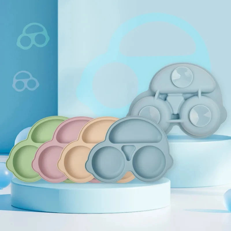 2024New Baby Safe  Silicone Suker Plate Cartoon Children Dishes Feeding Toddler Training Tableware Retro Kids Smile Face Plate