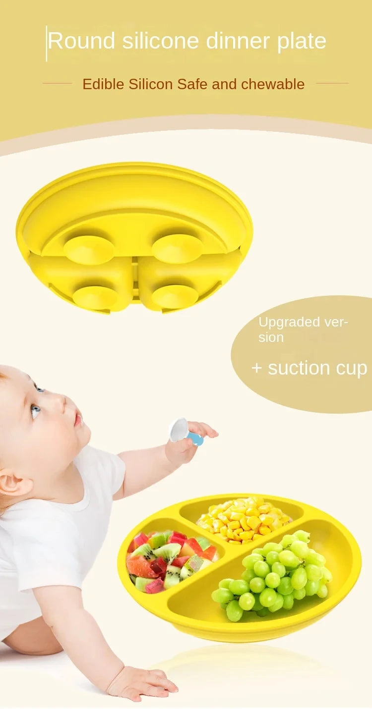 2024New Baby Safe  Silicone Suker Plate Cartoon Children Dishes Feeding Toddler Training Tableware Retro Kids Smile Face Plate