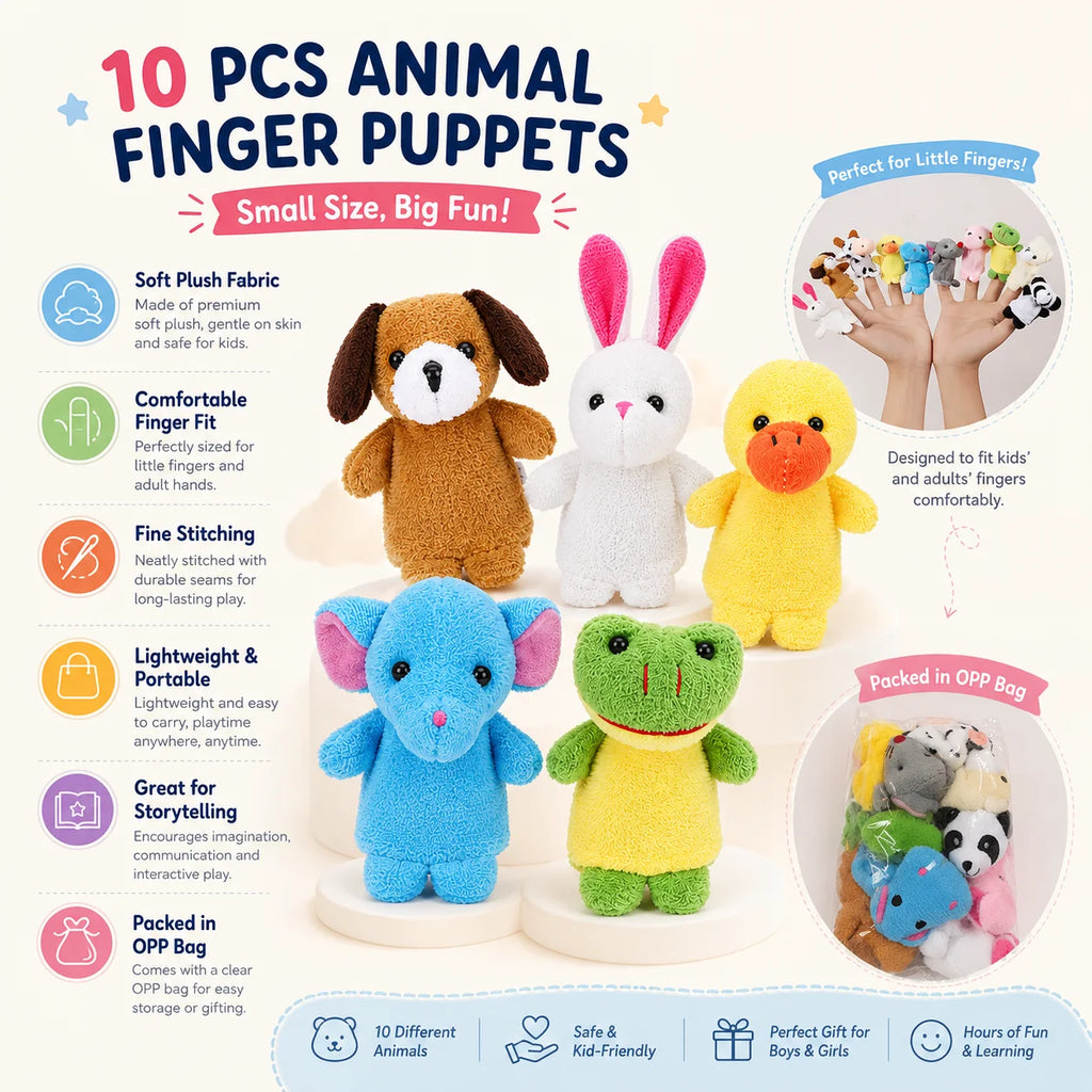 10Pcs Baby Finger Puppet Plush Toy Cartoon Animal Family Role Play Tell Story Cloth Doll Educational Toys For Children Kids