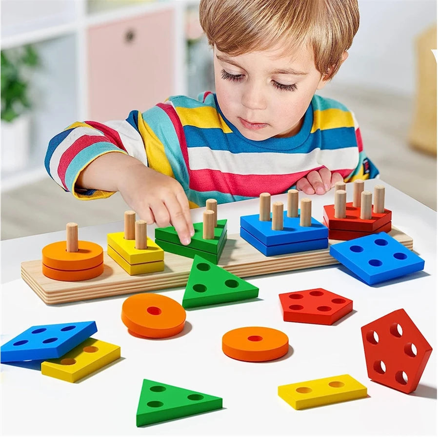 Montessori Wooden Shape Sorting & Stacking Toy