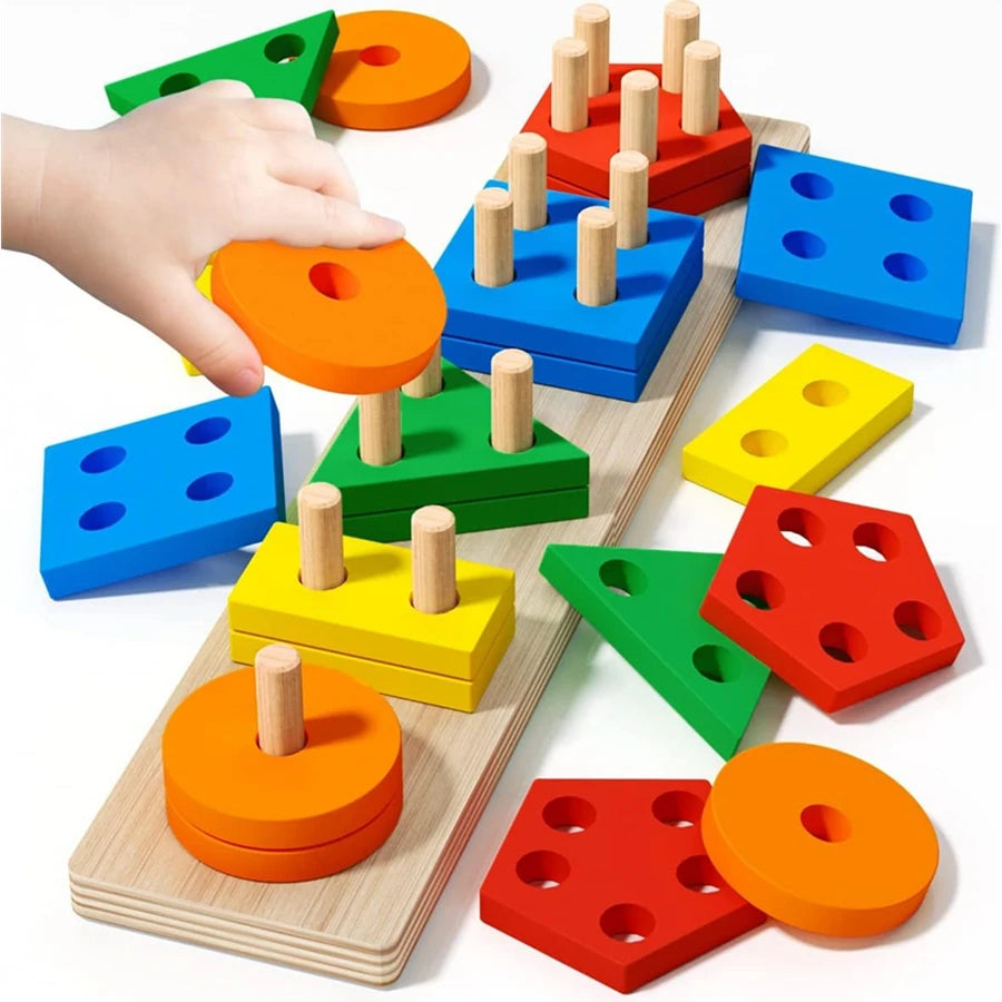 Montessori Wooden Shape Sorting & Stacking Toy