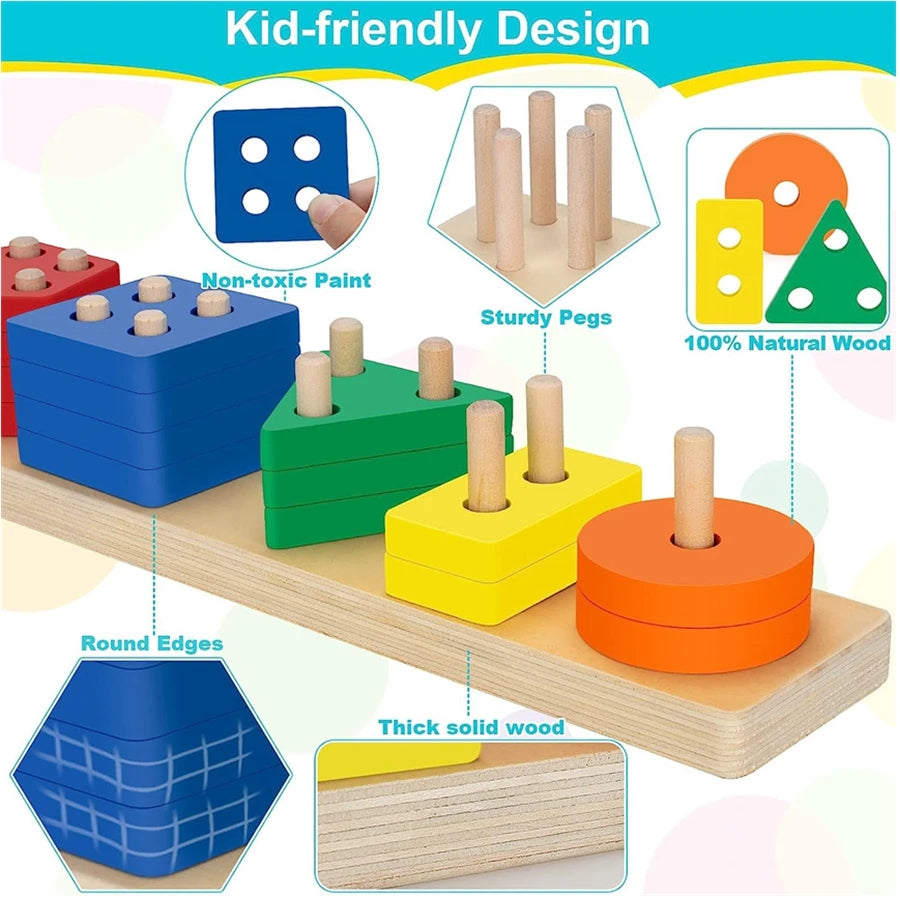 Montessori Wooden Shape Sorting & Stacking Toy