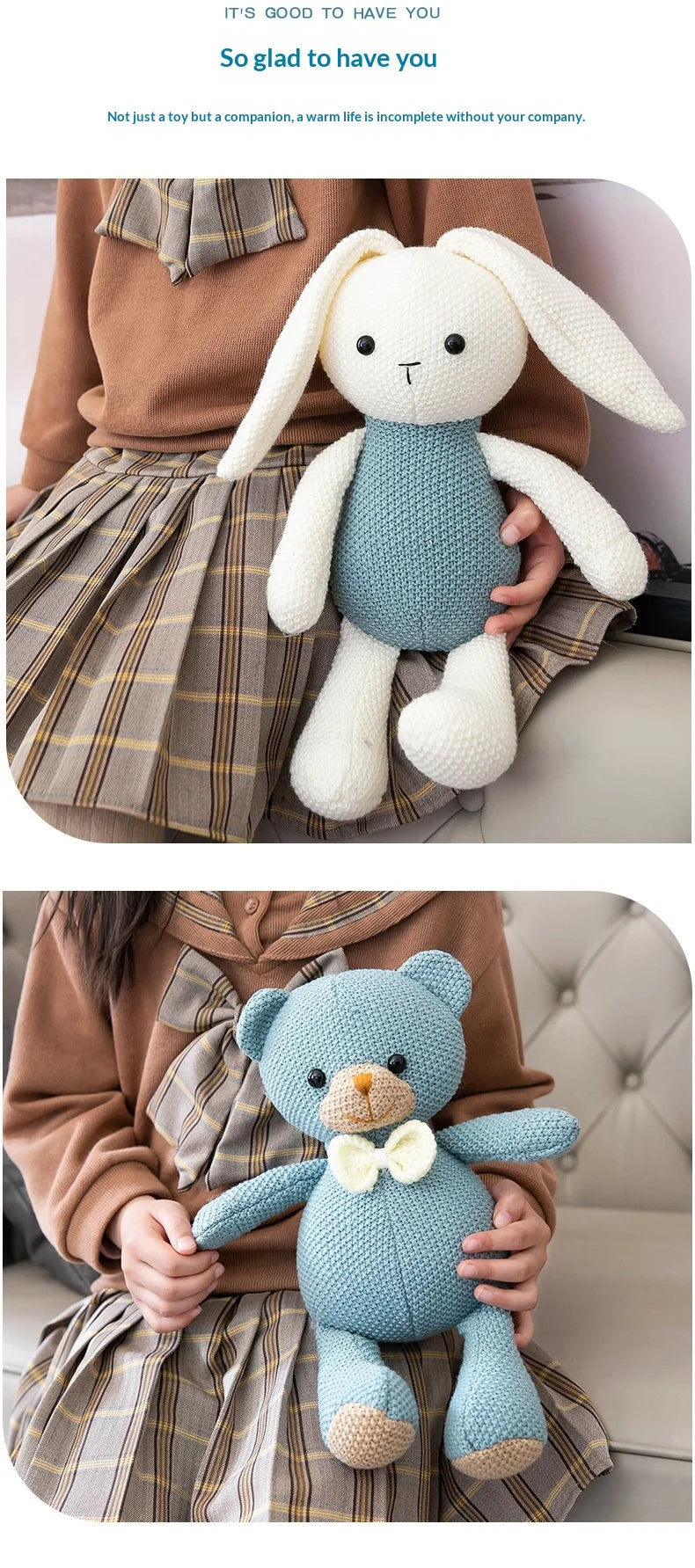 Snuggly Bear Rabbit Plush Doll - Adorable Bed Companion Stuffed Animal Cozy and Cute Gift for Girls Women and Kids