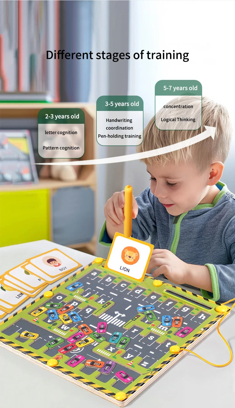 Montessori Magnetic Alphabet Parking Maze