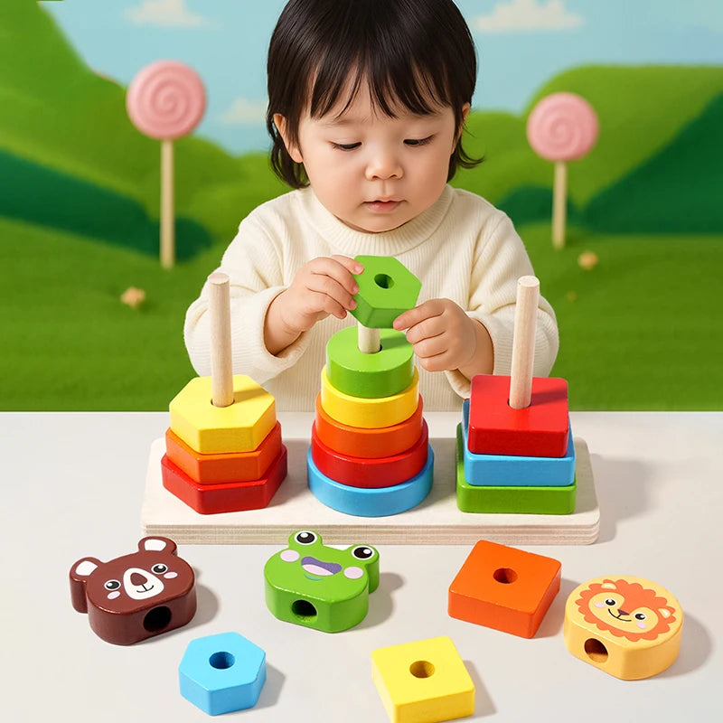 Montessori Wooden Shape & Colour Sorting Stackers