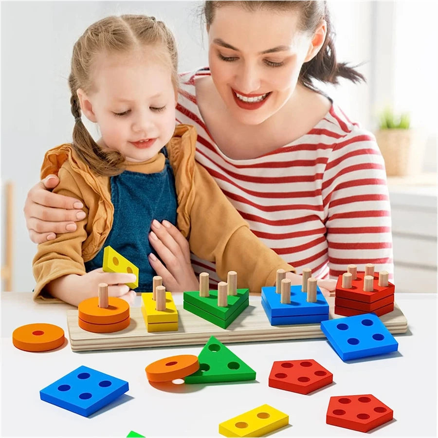 Montessori Wooden Shape Sorting & Stacking Toy