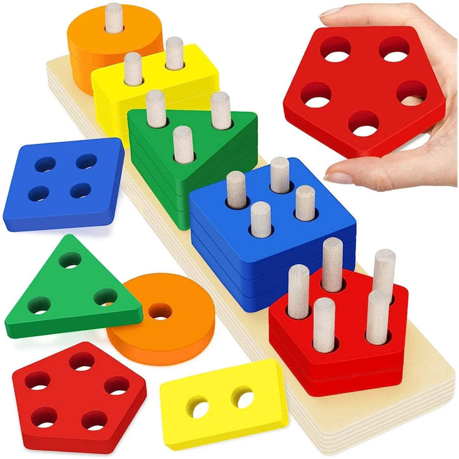 Montessori Wooden Shape Sorting & Stacking Toy