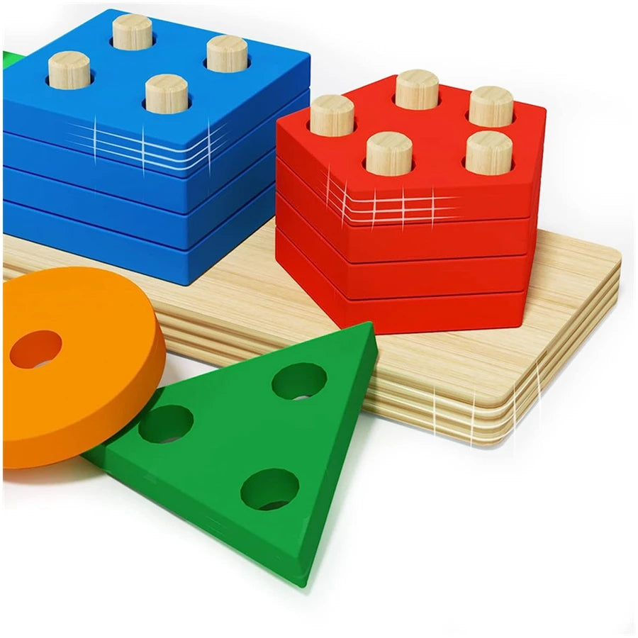 Montessori Wooden Shape Sorting & Stacking Toy