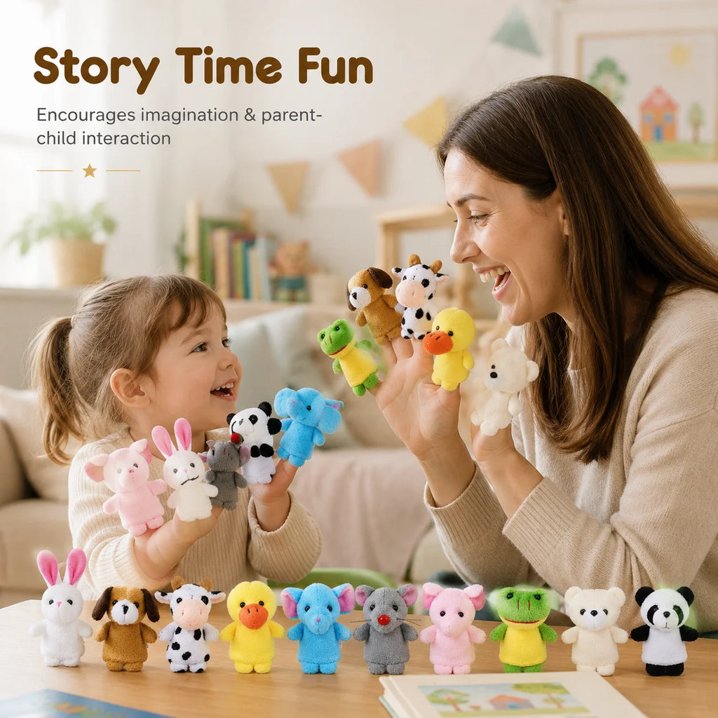 10Pcs Baby Finger Puppet Plush Toy Cartoon Animal Family Role Play Tell Story Cloth Doll Educational Toys For Children Kids